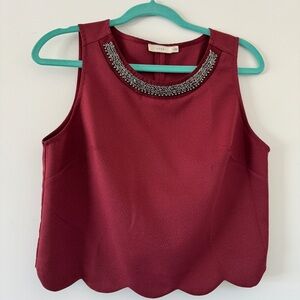 Cropped blouse with jeweled neck detail